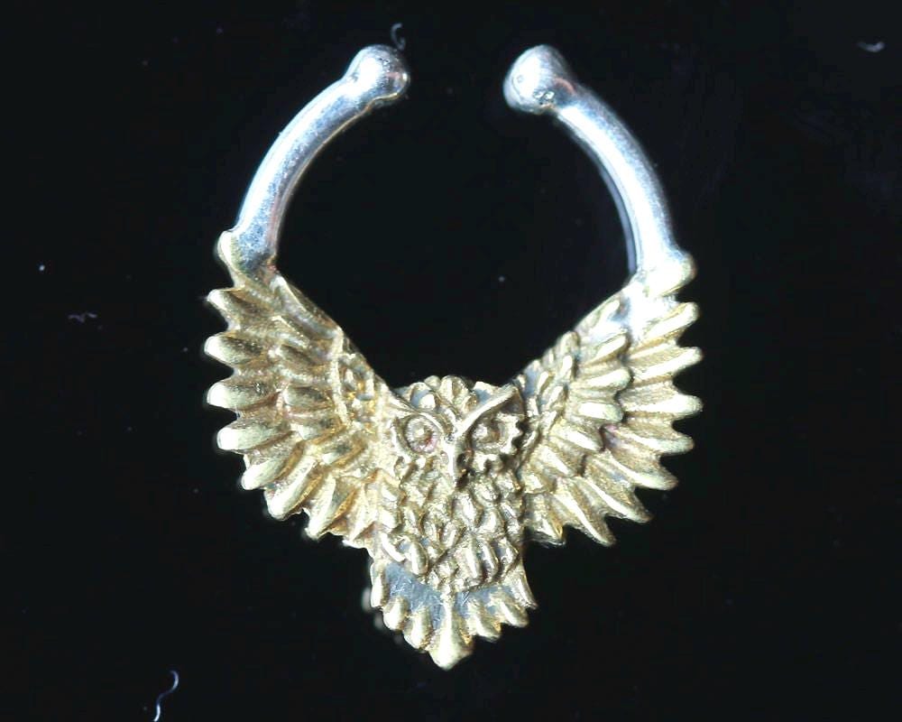 Eule Aus Messing Und Sterling Silber Septum | Mit Ohne Nasen-Piercings Eule Aus Messing Und Sterling Silber Septum | Mit Ohne Nasen-Piercings von Tribalisland