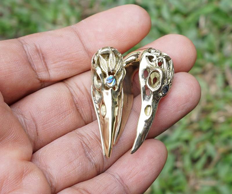 Rabenschädel Abalone Inlay Ohrgewichte Messing Oder Versilbert von Tribalisland