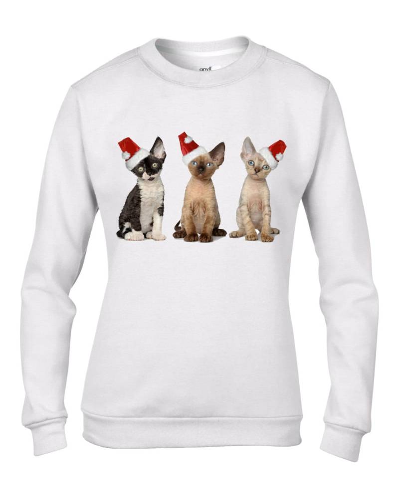 Drei Weihnachtsmann Kätzchen Damen Weihnachten Sweatshirt Pullover von Tribaltshirts