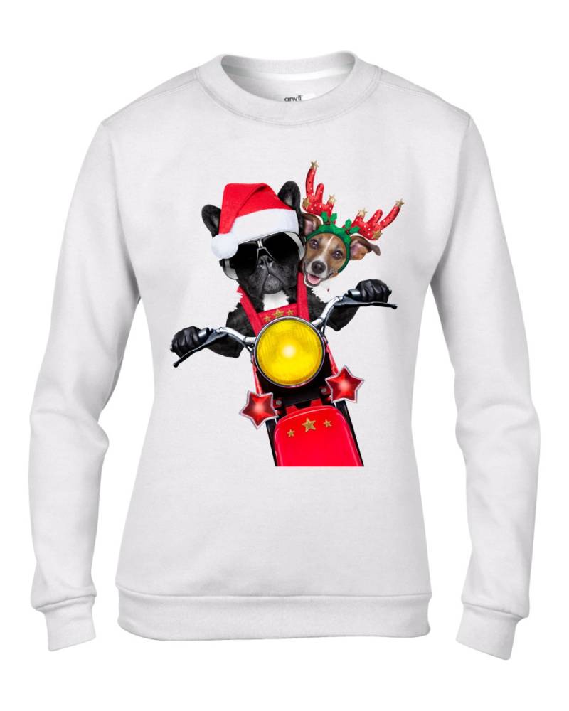 Französisch Bulldogge Und Jack Russell Santa Claus Damen Weihnachtspullover - Biker Hunde Tiere von Tribaltshirts