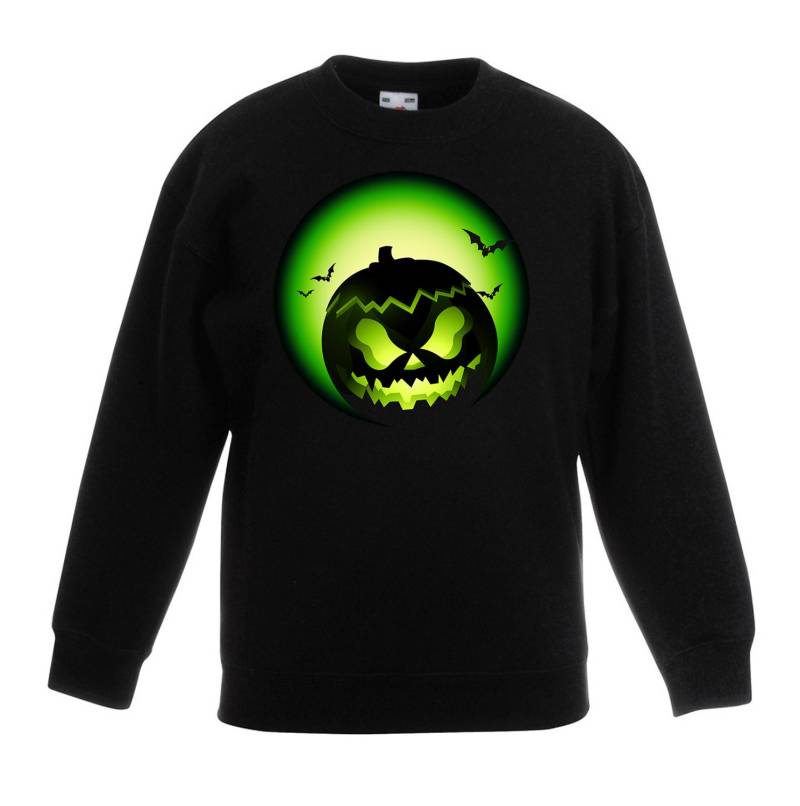 Halloween Kürbis Grün Unisex Kinder Pullover Sweatshirt - Kürbisse Vollmond Fledermäuse Trick Oder Behandeln Ausgefallene Kleid Party von Tribaltshirts