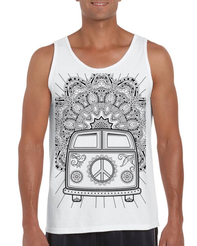Hippie Bus Camper Van Großer Print Herren Weste Tank Top - Mandala von Tribaltshirts