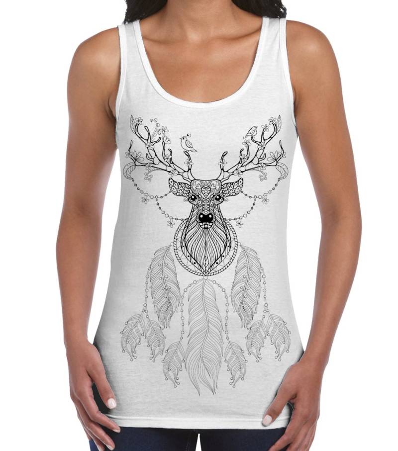 Hirsche Kopf Mit Dreamcatcher Großen Druck Damen Weste Tank Top - Hirsch Boho von Tribaltshirts