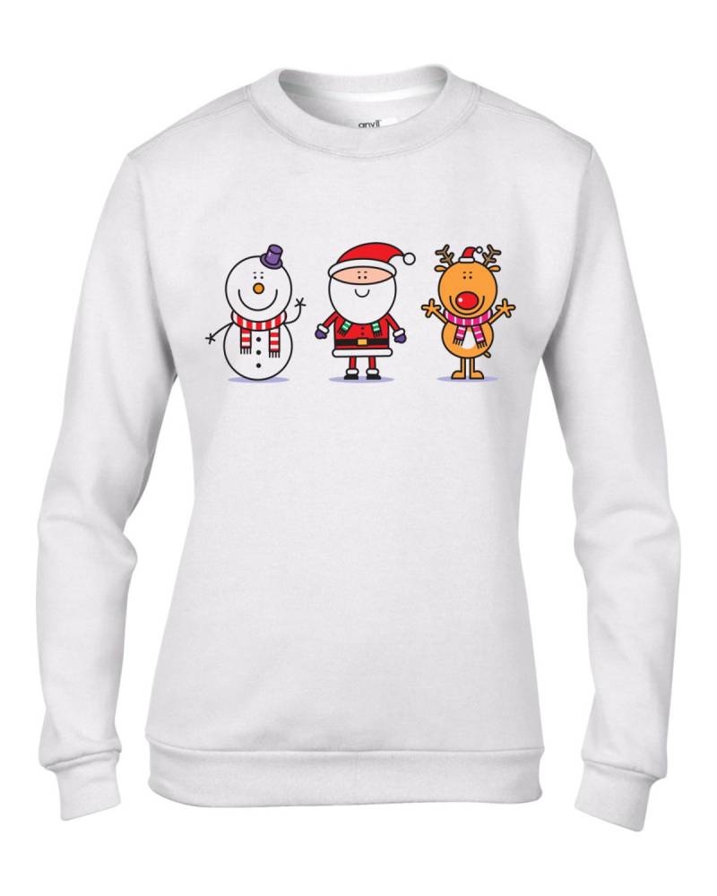 Schneemann Santa & Rudolph Reindeer Damen Weihnachten Sweatshirt Pullover von Tribaltshirts