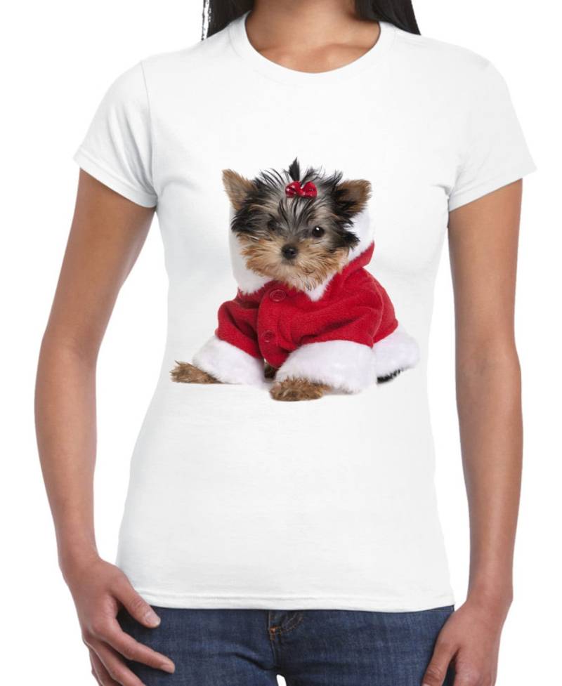 Yorkshire Terrier Santa Claus Damen Weihnachten T-Shirt - Hunde Tiere von Tribaltshirts