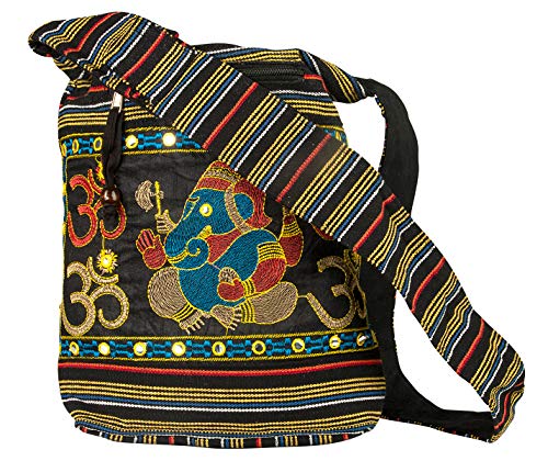 Tribe Azure Fair Trade Damen Hobo OM Schwarz Kreuz Body Schulter Tasche Elefant Bestickt Schule Alltag Shopping Leger Leicht von Tribe Azure Fair Trade