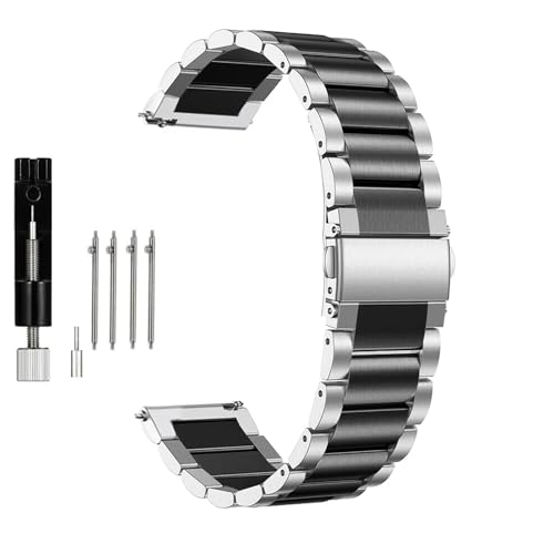 Triblanc Metall Armband Edelstahl Schnellspanner Uhrenarmband 18mm 20mm 22mm Geeignet für Damen Herren (18MM, Silber Schwarz) von Triblanc