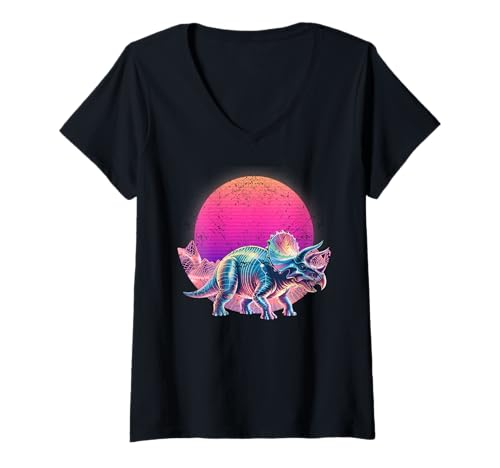 Damen Triceratops Dinosaurier Glitch Prähistorische Macht T-Shirt mit V-Ausschnitt Damen Triceratops Dinosaurier Glitch Prähistorische Macht T-Shirt mit V-Ausschnitt von TriceraFX