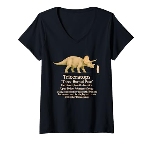 Damen Triceratops Dinosaurier Vintage Paläontologie Fakten T-Shirt mit V-Ausschnitt Damen Triceratops Dinosaurier Vintage Paläontologie Fakten T-Shirt mit V-Ausschnitt von Triceratops Dinosaur Fossil Paleontology Gift