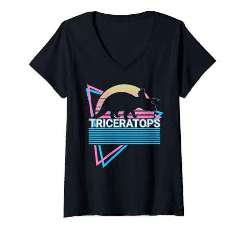 Damen Triceratops Dinosaurier Retro T-Shirt mit V-Ausschnitt von Triceratops Gifts