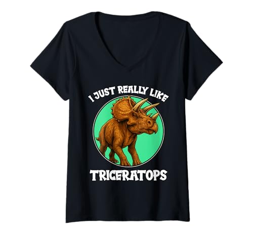 Damen Triceratopse Triceratops T-Shirt mit V-Ausschnitt Damen Triceratopse Triceratops T-Shirt mit V-Ausschnitt von Triceratopse Triceratops Tier Shop