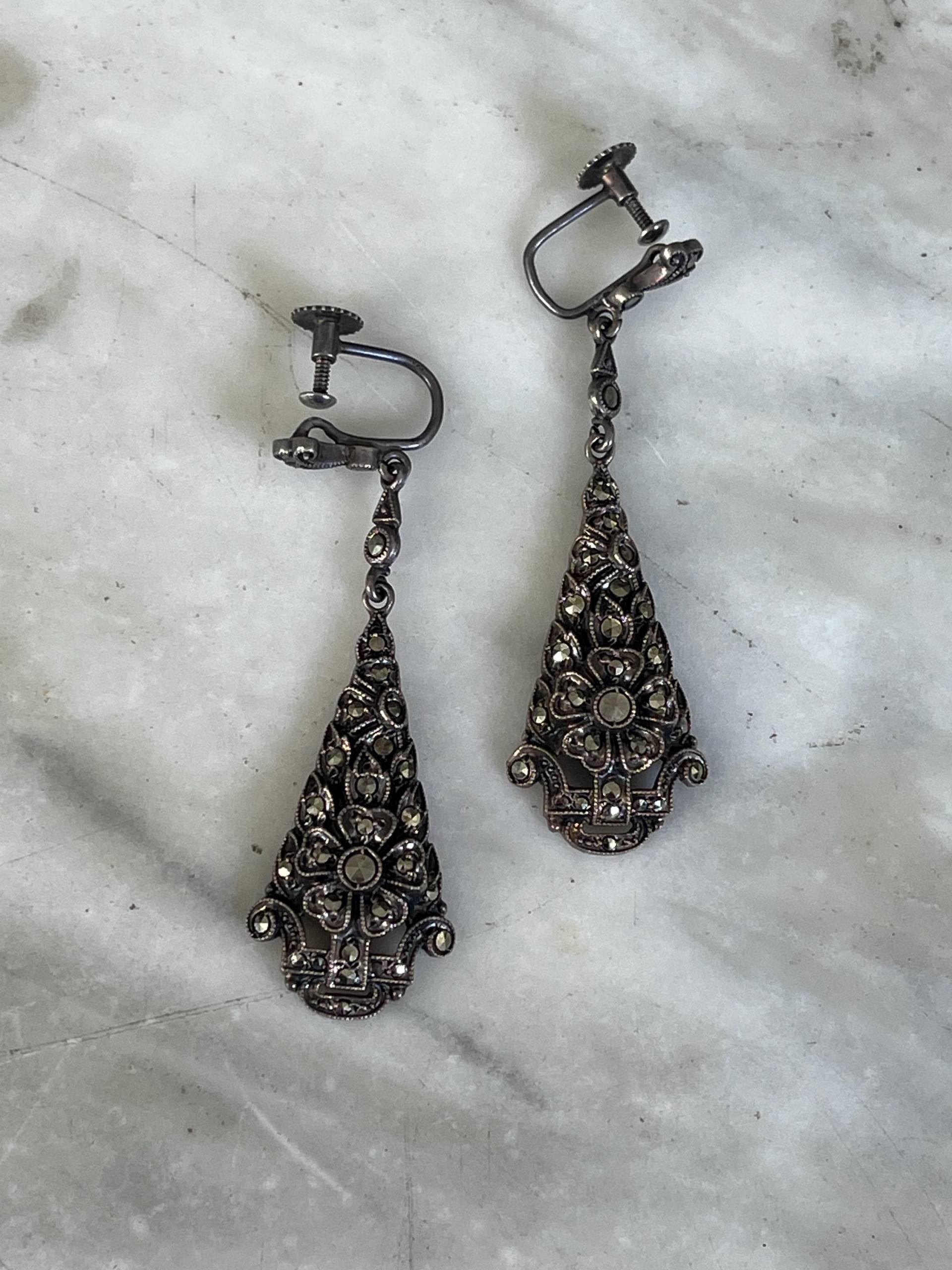 Antiker Markasit An Silbertropfen Als Ohrhänger von TriciaLeonardVintage