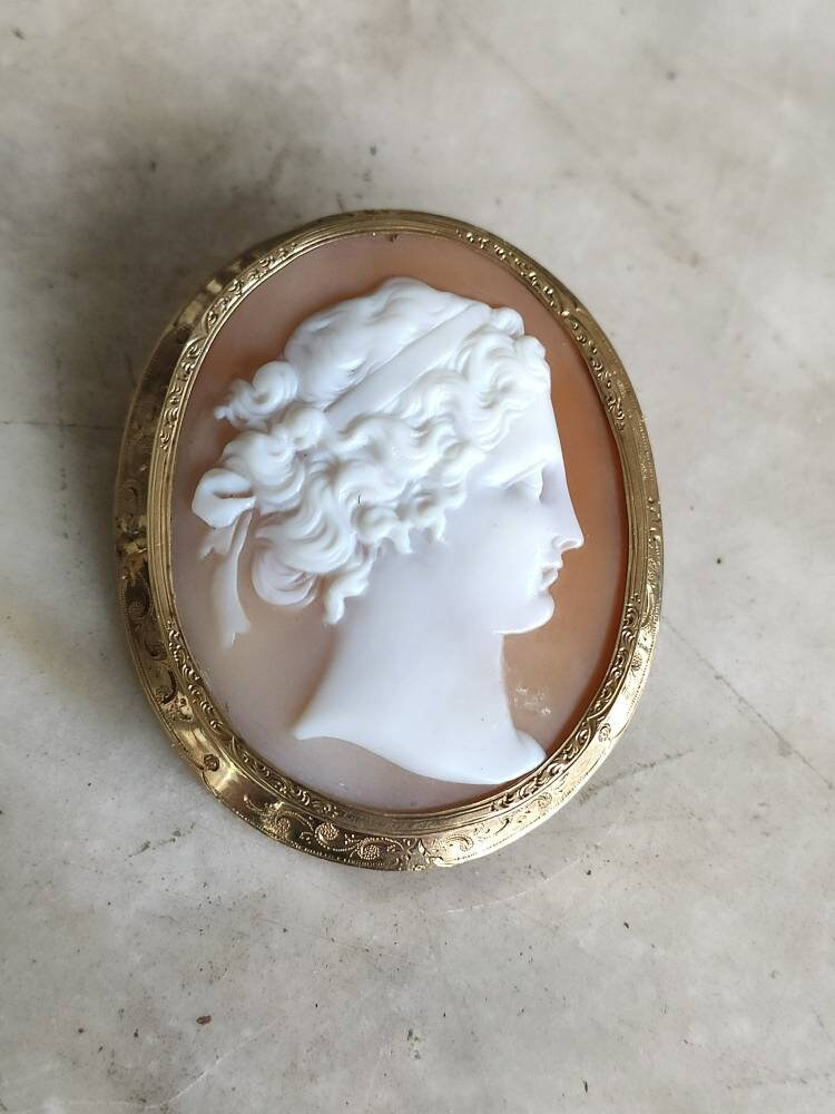Feine Antike Kamee Brosche in 18Ct Goldrahmen von TriciaLeonardVintage