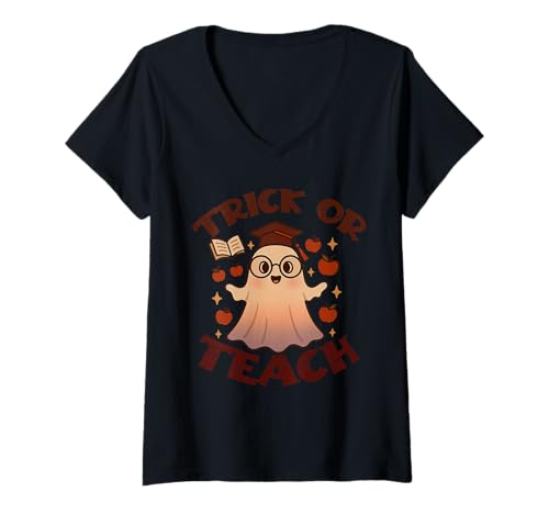 Damen Trick Or Teacher Süßer Geist Lustiges Lehrer-Halloween T-Shirt mit V-Ausschnitt Damen Trick Or Teacher Süßer Geist Lustiges Lehrer-Halloween T-Shirt mit V-Ausschnitt von Trick Or Teach Teacher Ghost Teacher Halloween