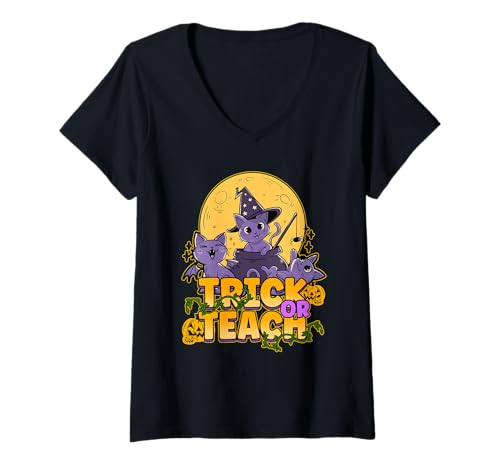 Damen Trick Or Teach Teacher Halloween Ghost Teacher Vorschule T-Shirt mit V-Ausschnitt Damen Trick Or Teach Teacher Halloween Ghost Teacher Vorschule T-Shirt mit V-Ausschnitt von Trick Or Teach