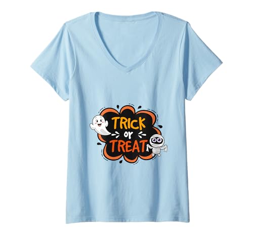 Damen Trick Treat Shirt mit süßem Geist und Mama, Halloween-Grafik T-Shirt mit V-Ausschnitt von Trick Treat Tee Shirts Tee Shirts Tee Shirts