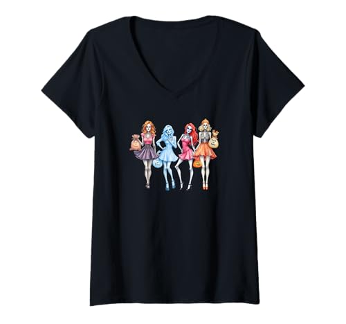 Damen Trick oder Tease Halloween Witch Skeleton Pumpkin Ghost T-Shirt mit V-Ausschnitt Damen Trick oder Tease Halloween Witch Skeleton Pumpkin Ghost T-Shirt mit V-Ausschnitt von Trick oder Tease 1692