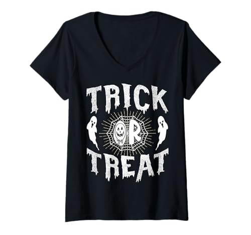 Damen Trick or Treat Geister Spinnennetz Halloween Grusel Design T-Shirt mit V-Ausschnitt Damen Trick or Treat Geister Spinnennetz Halloween Grusel Design T-Shirt mit V-Ausschnitt von Trick or Treat Halloween Party Geschenke