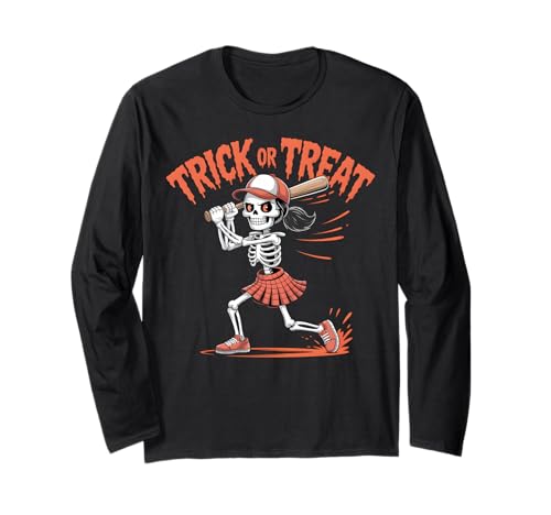 Skelett Mädchen Trick or Treat Baseball Halloween Kostüm Langarmshirt Skelett Mädchen Trick or Treat Baseball Halloween Kostüm Langarmshirt von Trick or Treat Skeleton Sports Apparel