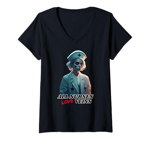 Damen All Nurses Love Veins Nurse Scrubs Halloween-Kostüm für Damen T-Shirt mit V-Ausschnitt Damen All Nurses Love Veins Nurse Scrubs Halloween-Kostüm für Damen T-Shirt mit V-Ausschnitt von Trick or Treatment Scary Nurse Halloween Costume