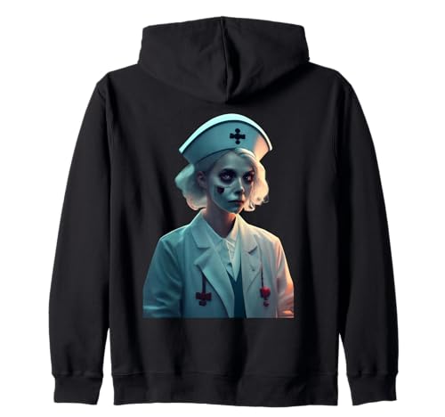 Gruseliges Krankenschwester-Kostüm Halloween Vintage Krankenschwester Scrubs Damen Kapuzenjacke Gruseliges Krankenschwester-Kostüm Halloween Vintage Krankenschwester Scrubs Damen Kapuzenjacke von Trick or Treatment Scary Nurse Halloween Costume