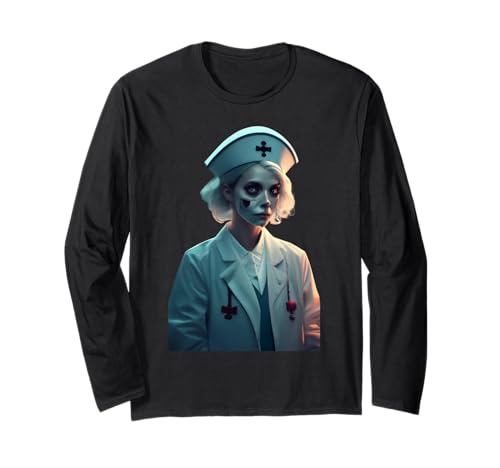 Gruseliges Krankenschwester-Kostüm Halloween Vintage Krankenschwester Scrubs Damen Langarmshirt Gruseliges Krankenschwester-Kostüm Halloween Vintage Krankenschwester Scrubs Damen Langarmshirt von Trick or Treatment Scary Nurse Halloween Costume