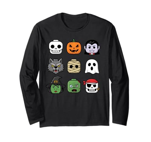 Halloween Bausteinköpfe Jugend Kinder Halloween Langarmshirt Halloween Bausteinköpfe Jugend Kinder Halloween Langarmshirt von Tricks Or Bricks Merch