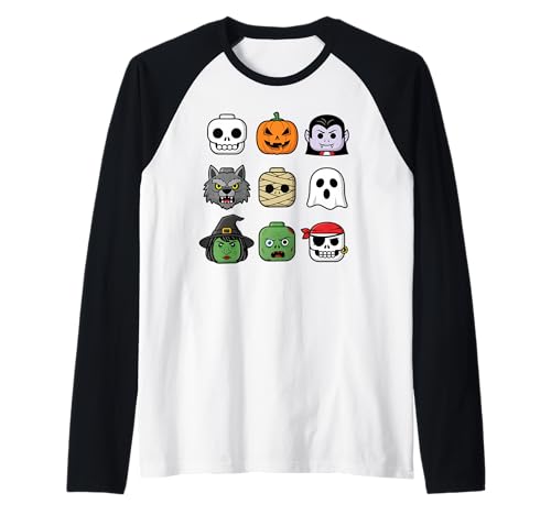 Halloween Bausteinköpfe Jugend Kinder Halloween Raglan Halloween Bausteinköpfe Jugend Kinder Halloween Raglan von Tricks Or Bricks Merch