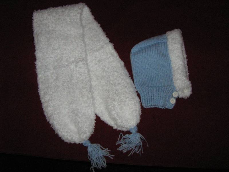 Baby-sturmhaube Und Schal, Sehr Weiche Mütze, Handgestrickt, Weiß Blau, Acryl Polyester, Geburtsgeschenk, Babyausstattung von TricotDeBinouche