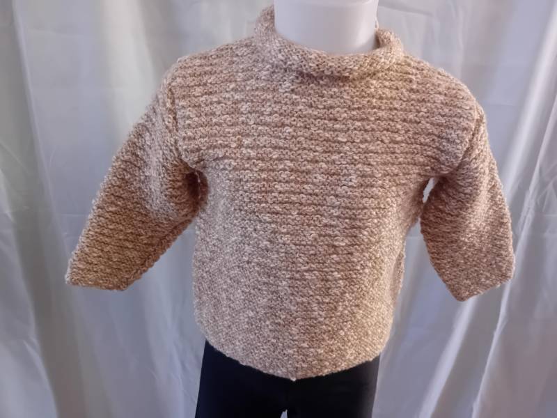 Beiger Pullover Für Mädchen, Größe 2 Jahre, Handgestrickt Aus Acryl Und Baumwolle, Mit Gadroon-stich, Garn Hergestellt in Frankreich von TricotDeBinouche