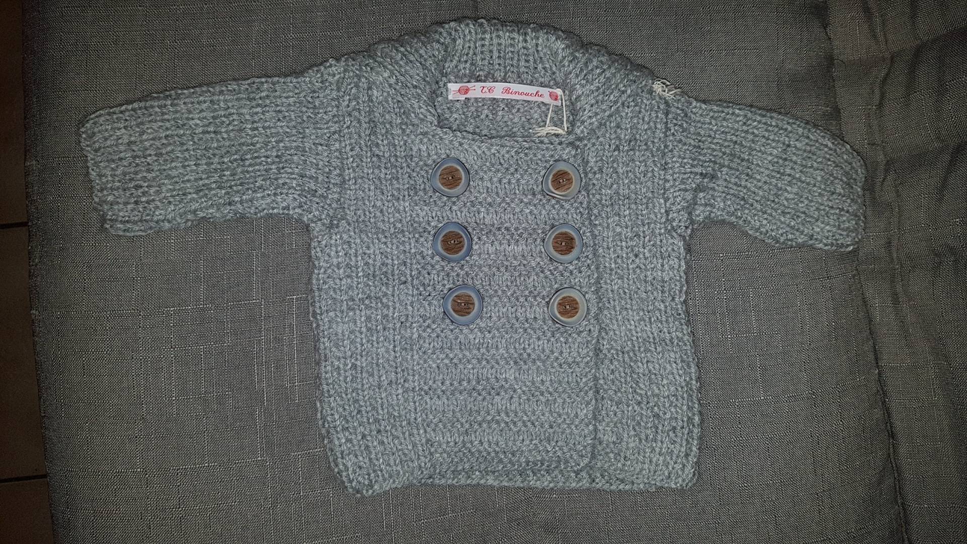 Grauer Jungenmantel, Größe 3 Monate, Handgestrickt, Wolljacke, Alpaka-Weste, Babykleidung, Winter-Erstausstattung Für Jungen von TricotDeBinouche