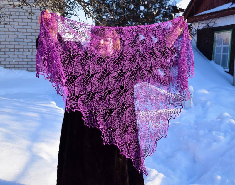 Schal in Lila Baumwolle Von Hand Gestrickt von TricoteArt