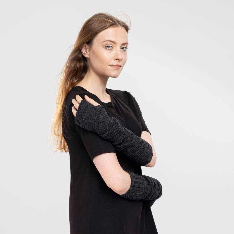 Armstulpen Fingerlose Handschuhe Merinowolle Zickzack-stil Dunkelgrau Anthrazit Mitaines Mitones Pulswärmer von Tricotruc