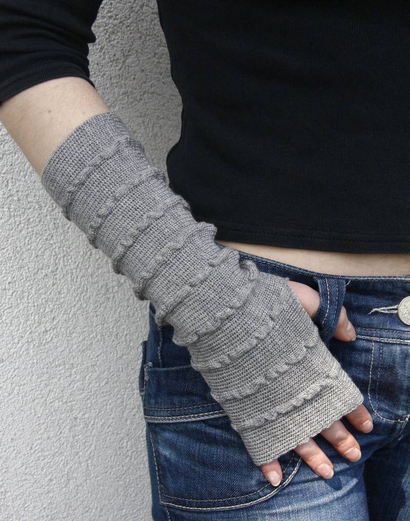 Armstulpen Handschuhe Grau Reine Merino von Tricotruc