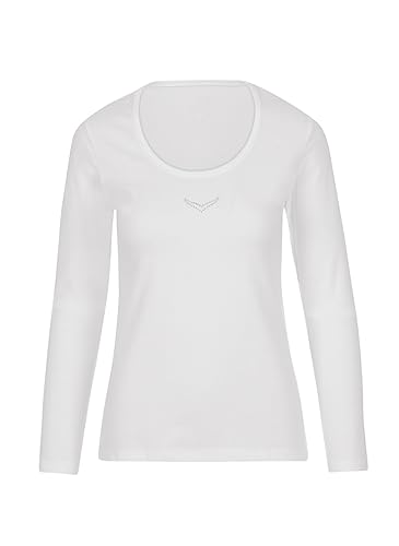 Trigema Damen Langarmshirt mit Swarovski Elements, Einfarbig, Gr. 42 (Herstellergröße: L), weiß (weiß 001) von Trigema