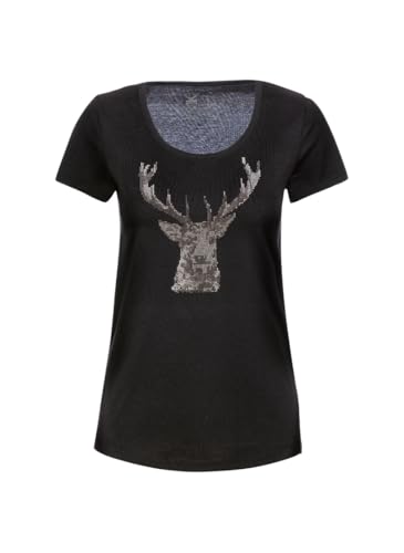 Trigema Damen Hirsch T-Shirt , Schwarz (Schwarz 008), XL von Trigema