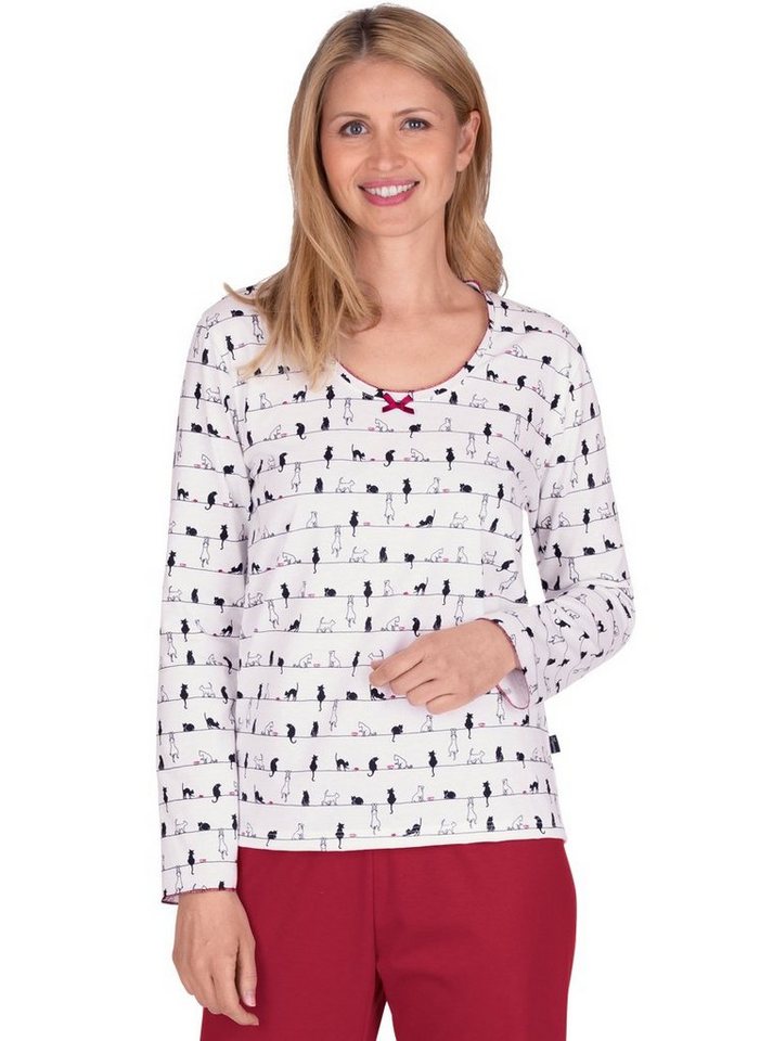 Trigema Schlafanzug TRIGEMA Langarmshirt mit Katzenmotiv (1 tlg) von Trigema