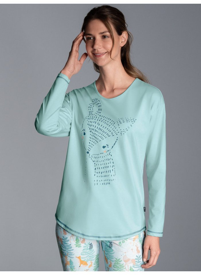 Trigema Schlafanzug TRIGEMA Schlafshirt Langarm mit süßem Printmotiv (1 tlg) von Trigema
