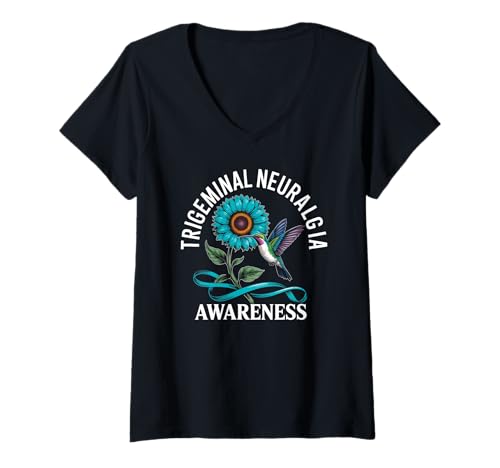Damen Trigeminusneuralgie TN Awareness Kolibri T-Shirt mit V-Ausschnitt Damen Trigeminusneuralgie TN Awareness Kolibri T-Shirt mit V-Ausschnitt von Trigeminal Neuralgia Awareness Sunflower Design