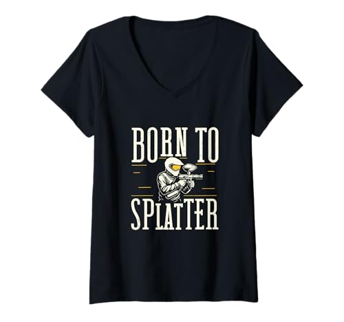 Damen Born to Splatter Lustiger Paintball-Humor für einen Paintballer T-Shirt mit V-Ausschnitt Damen Born to Splatter Lustiger Paintball-Humor für einen Paintballer T-Shirt mit V-Ausschnitt von Trigger Blot Squad