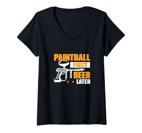 Damen Paintball Erst Bier später Lustiges Paintballing EIN Paintballer T-Shirt mit V-Ausschnitt Damen Paintball Erst Bier später Lustiges Paintballing EIN Paintballer T-Shirt mit V-Ausschnitt von Trigger Blot Squad