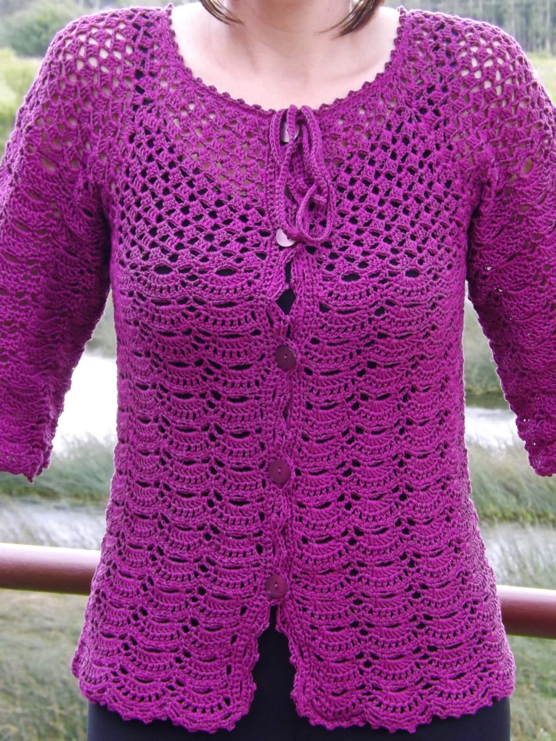 Gehäkelte Baumwolljacke, Vintage Style Boho Jacke, 3/4 Ärmel von TriinasHandmade