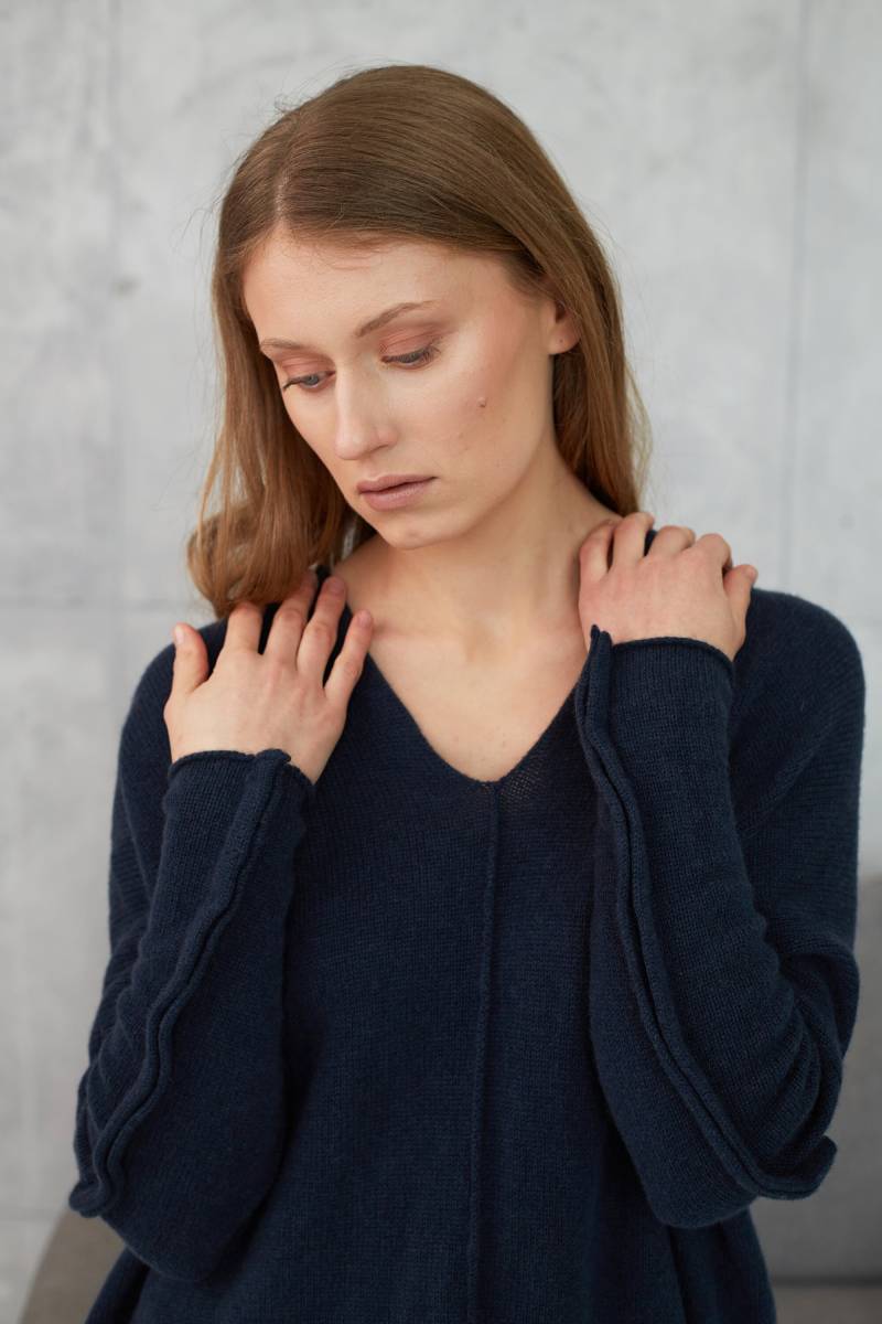 Kaschmir-Strickpullover, Luxuriöser Kaschmir-Langarmpullover, Strickpullover, Übergroßer Pullover Mit V-Ausschnitt, Weißer Kaschmir-Pullover von TrikiCashmere