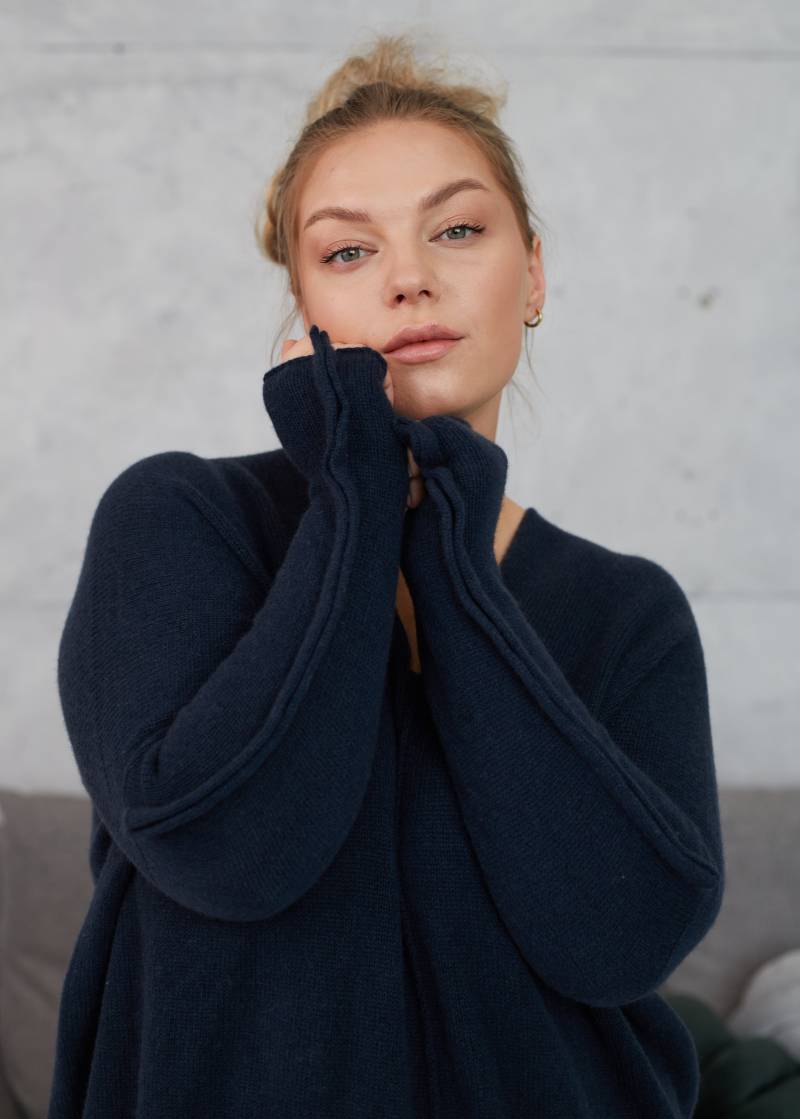 Kaschmir-Strickpullover, Luxuriöser Kaschmir-Langarmpullover, Strickpullover, Übergroßer Pullover Mit V-Ausschnitt, Weißer Kaschmir-Pullover von TrikiCashmere