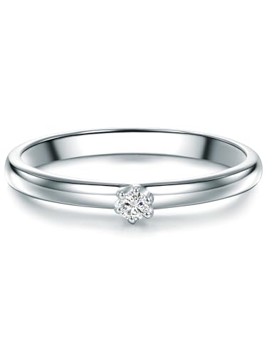 Tresor 1934 Damen-Solitärring Sterling Silber Diamant weiß im Brillantschliff 0,05 Karat-Verlobungsring Diamantring Solitär Verlobungsring Brillant von Trilani