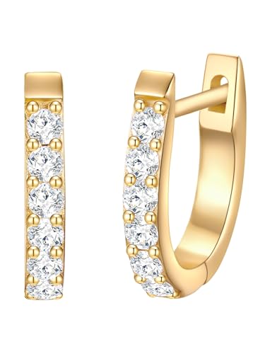 Trilani Damen Creolen aus 925/- Sterling Silber gelbvergoldet 18 Karat mit Zirkonia Silberohrcreolen von Trilani