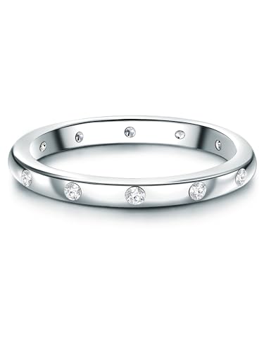 Trilani Damen Ehering aus 925/- Sterling Silber mit Zirkonia im Brilliantschliff Bandring Vorsteckring Beisteckring Verlobungsring Silberring von Trilani