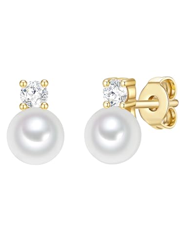 Trilani Damen Ohrstecker aus 925/- Sterling Silber gelbvergoldet mit Zirkonia/Süßwasser-Zuchtperle 6-7 mm Perlenohrstecker Brautschmuck Trilani Damen Ohrstecker aus 925/- Sterling Silber gelbvergoldet mit Zirkonia/Süßwasser-Zuchtperle 6-7 mm Perlenohrstecker Brautschmuck von Trilani