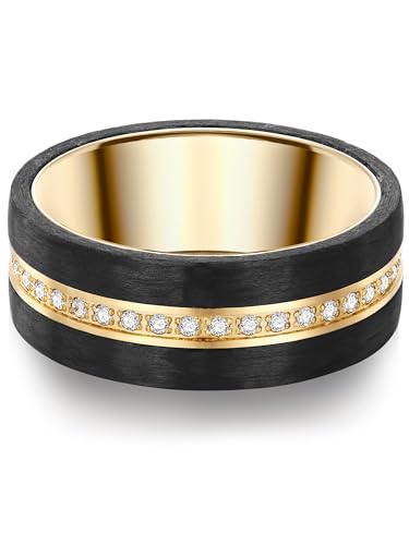 Trilani Damen-Ring Edelstahl gelbvergoldet Zirkonia weiß Brillantschliff - Edelstahlring vergoldet Carbon Verlobunsgring Ehering Partnerring Trilani Damen-Ring Edelstahl gelbvergoldet Zirkonia weiß Brillantschliff - Edelstahlring vergoldet Carbon Verlobunsgring Ehering Partnerring von Trilani