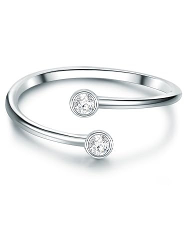 Trilani Damen-Ring aus 925/- Sterling Silber mit Zirkonia mit Brillantschliff Offener Ring Silberring Verlobungsring von Trilani